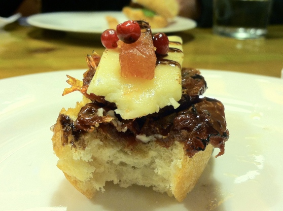 Sundried tomato, cheese and quince pintxo